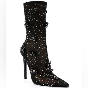 Elegant Black Ankle Booties with Floral Embellishments